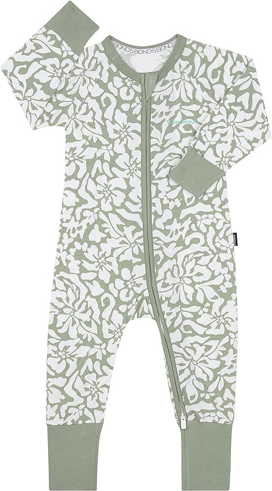 Bonds Zip Wondersuit, Green Floral, 0-3m