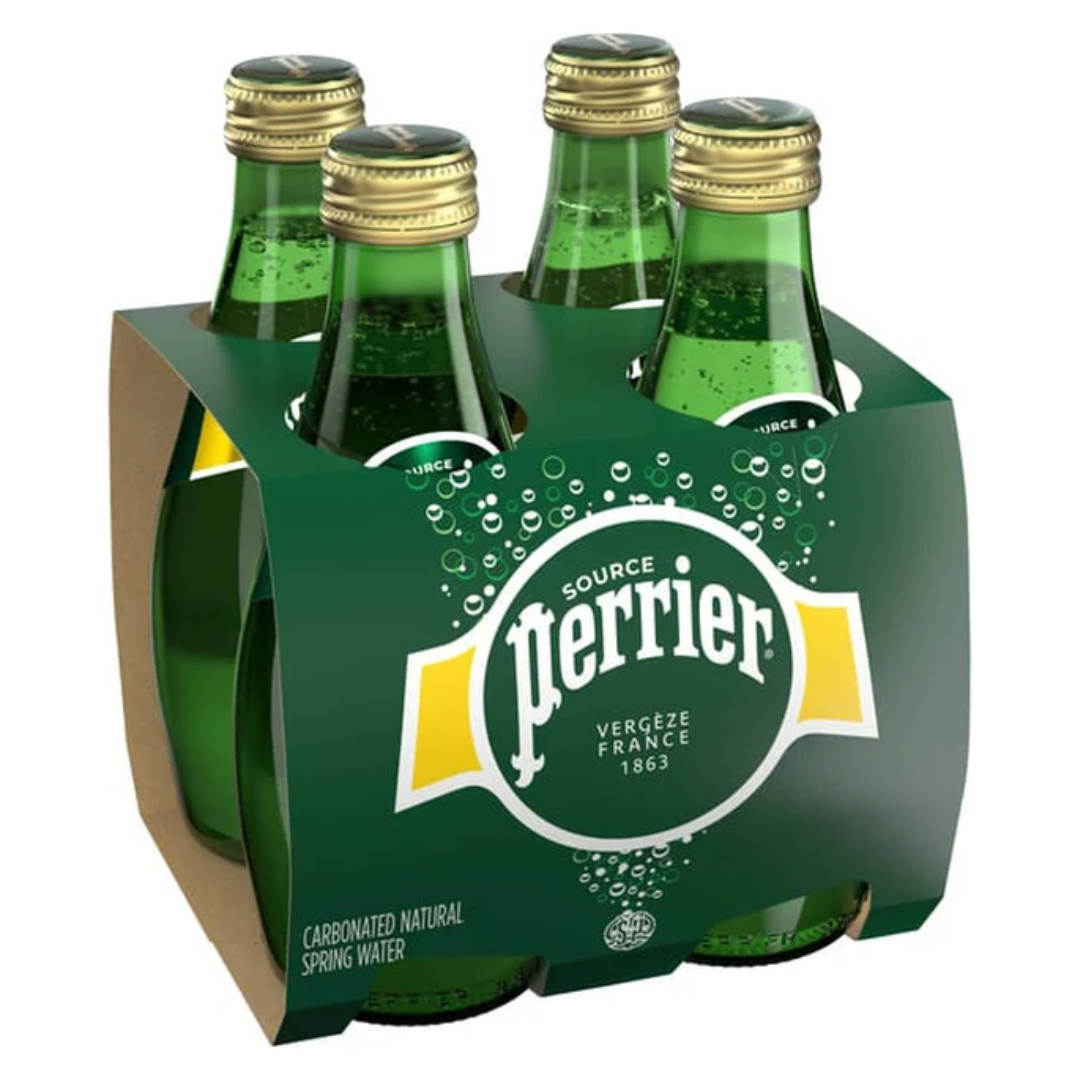 Perrier Sparkling Water, 4 x 11.15oz Glass Bottles