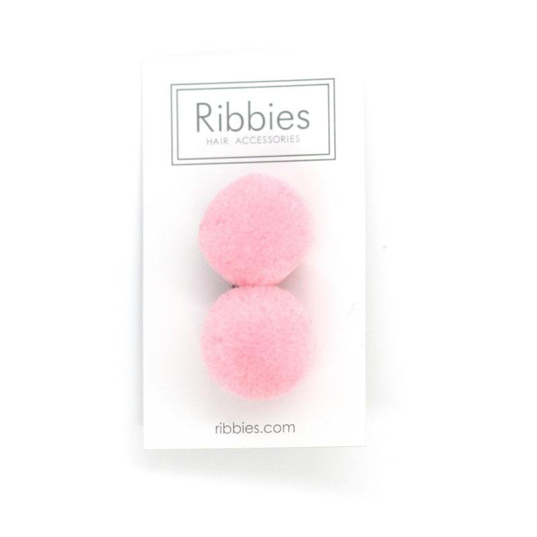 Ribbies Pom Pom Elastic - Pastel Pink on Grey