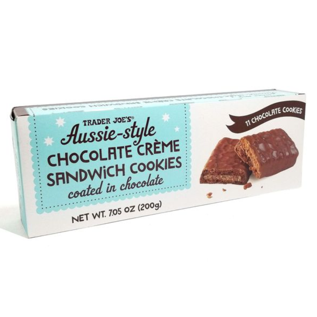 Aussie-style Chocolate Creme Sandwich Cookies coated in chocolate, 7.05oz