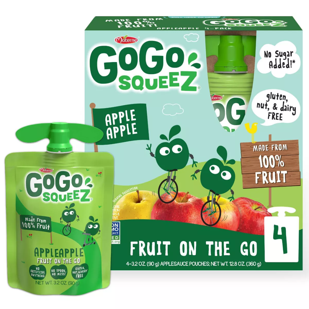 GoGo Squeez Applesauce, Apple Apple, 4ct