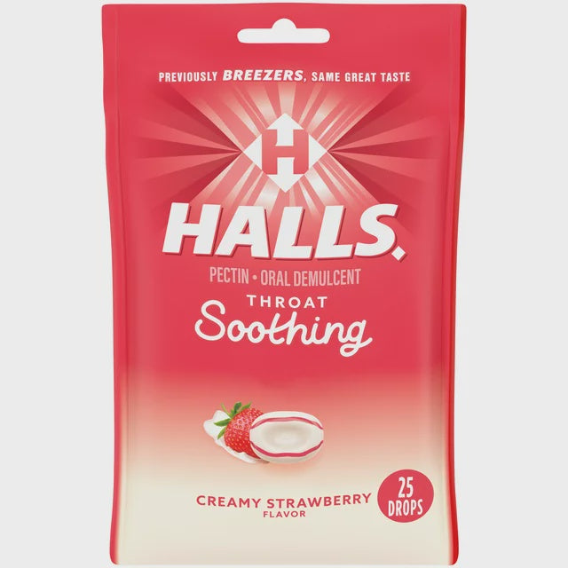 Halls Throat Drops, Creamy Strawberry, 25 ct