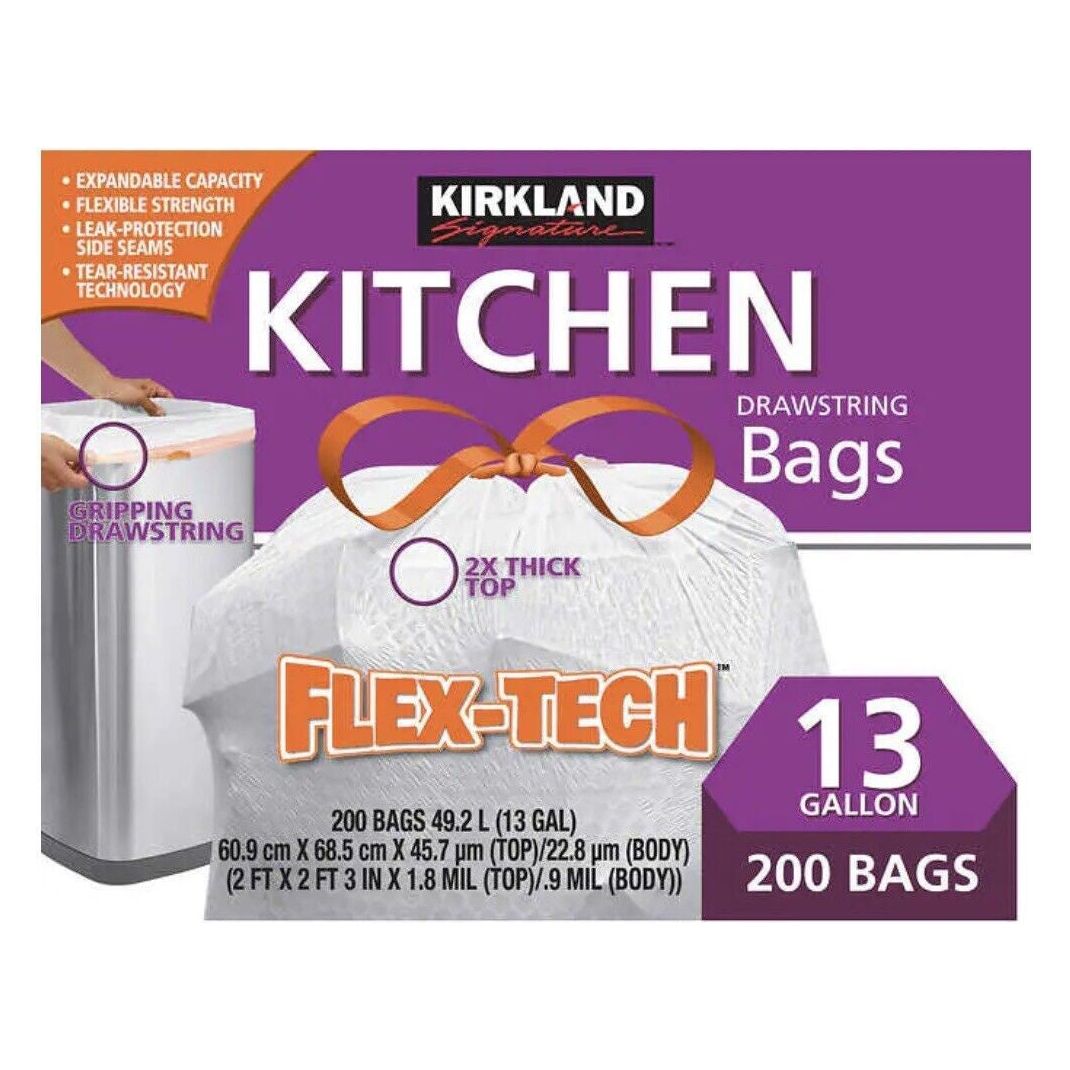 Kirkland Trash Garbage Bags, Flex Tech, 200 ct, 13 gal