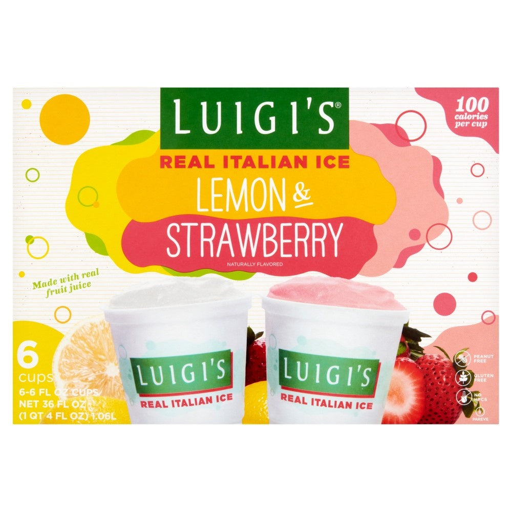 Luigi's Italian Ice Lemon & Strawberry, 6 Ct.