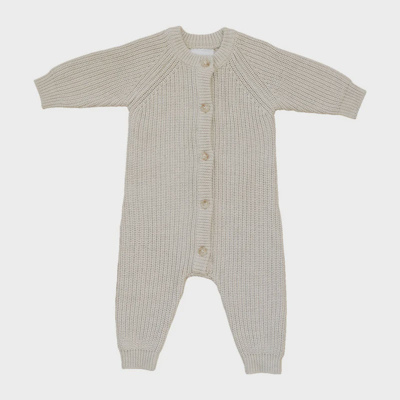 Mebie Baby Heather Grey Knit Button Romper, 3-6m