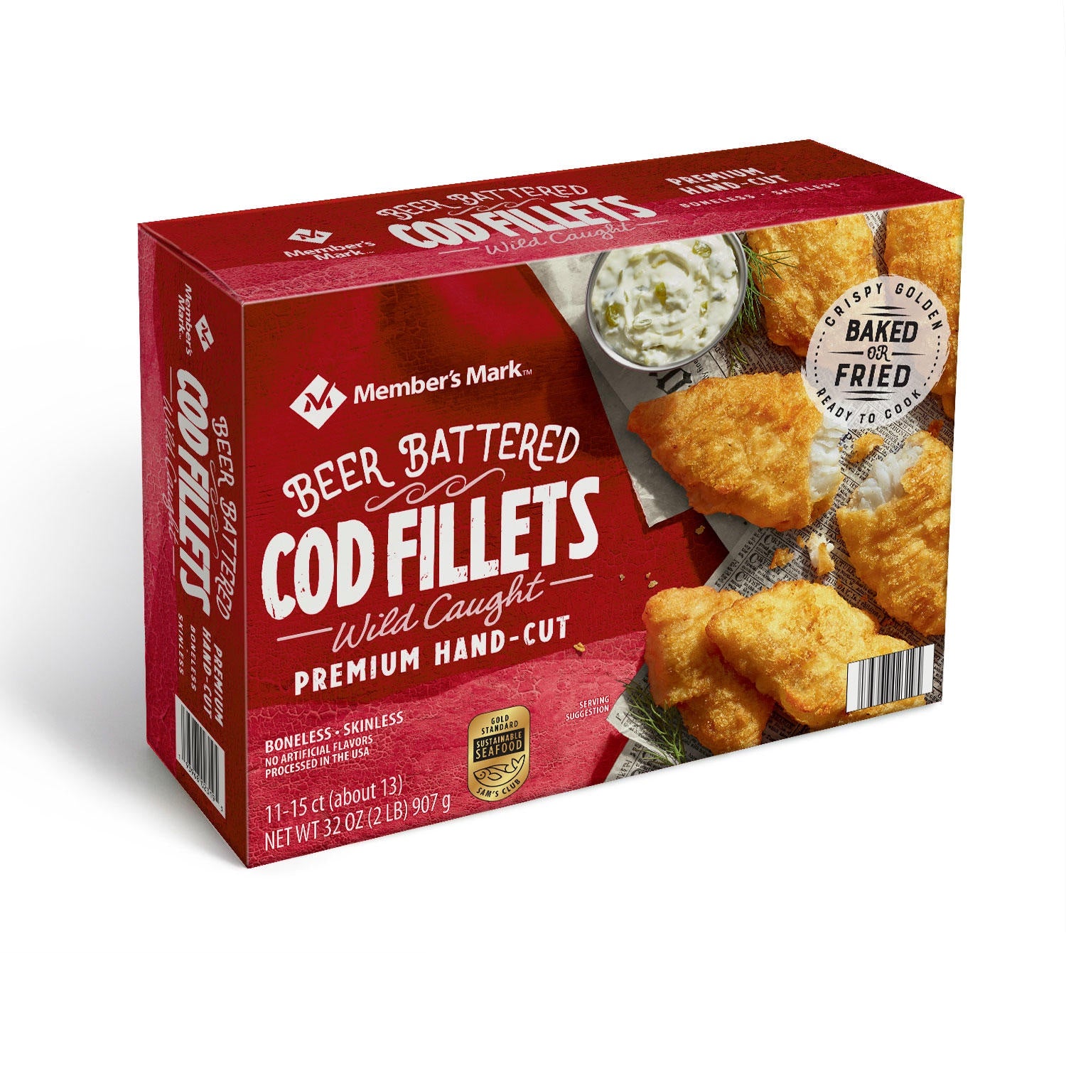 Member's Mark, Beer Battered Cod Fillets, Boneless, 2lb