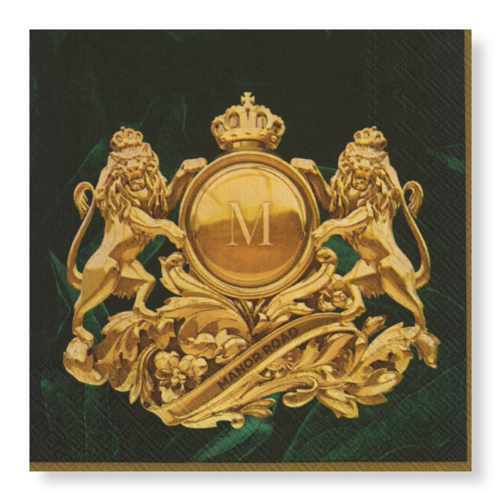 Manor Road Royal Lion Green Napkins - 25x25 20ct