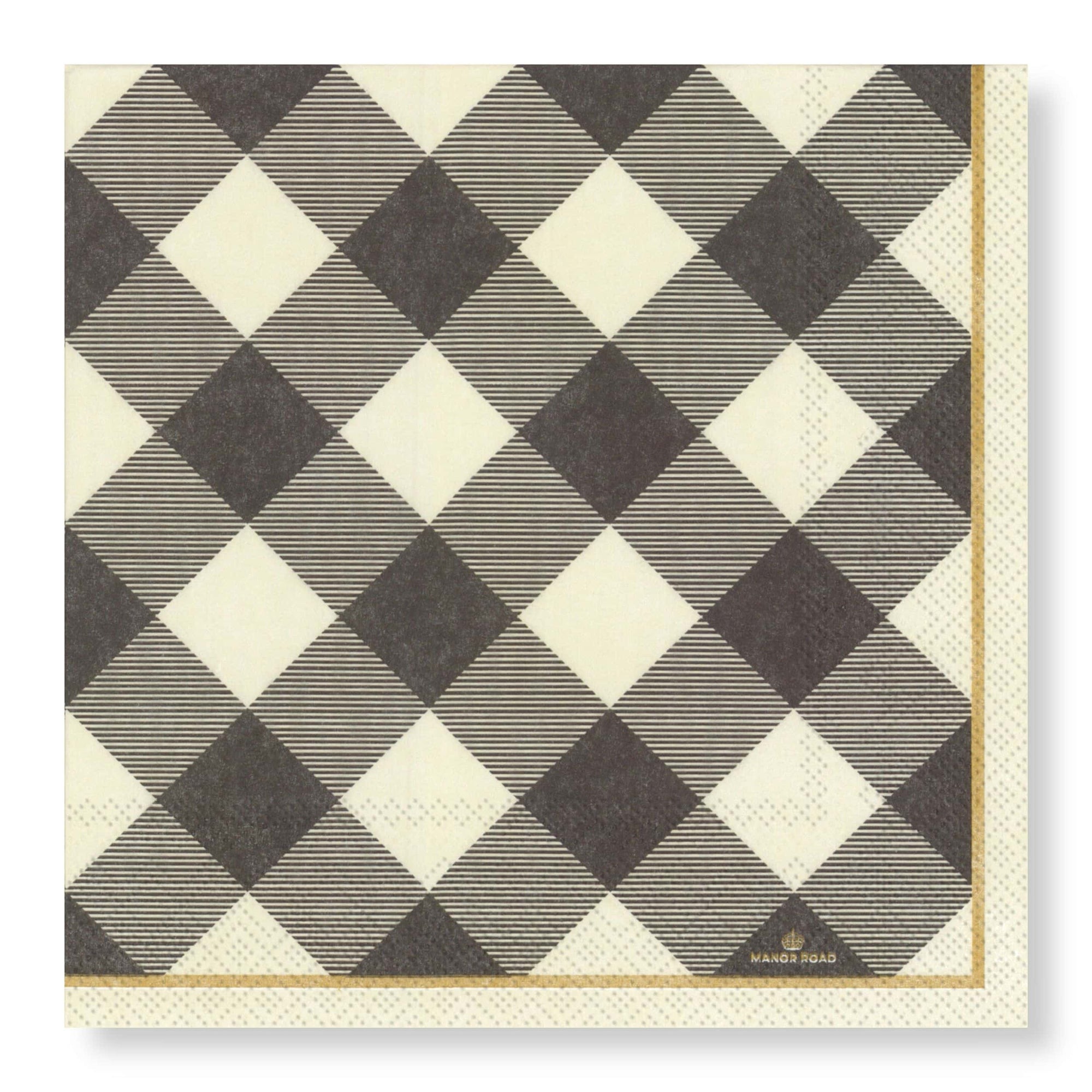 Manor Road Gingham Cocktail Napkins, Grey, 25x25, 20 pk