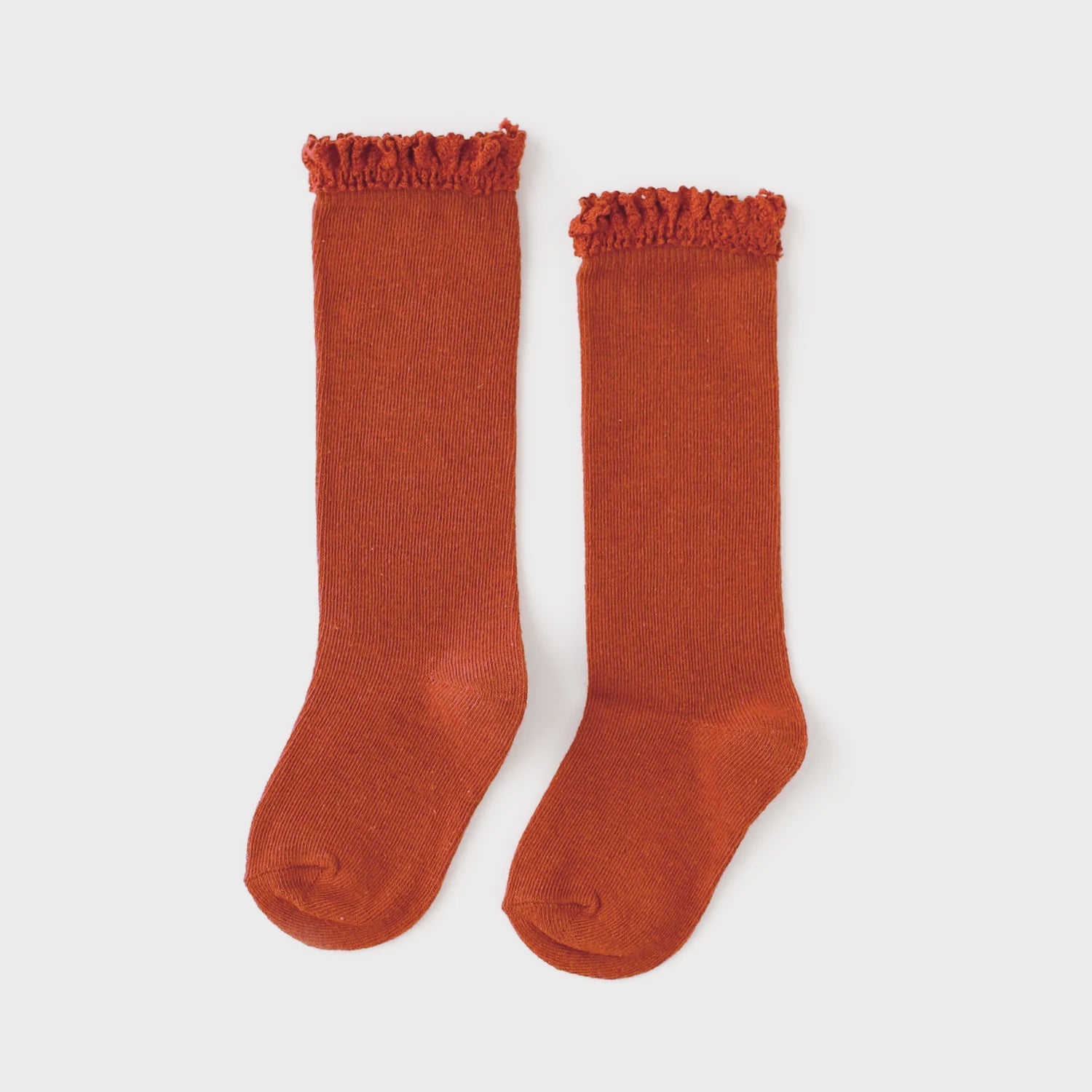 Little Stocking Co Lace Top Knee High Socks, Persimmon