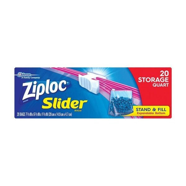 Ziploc Storage Bags, Zipper, Quart 20ct