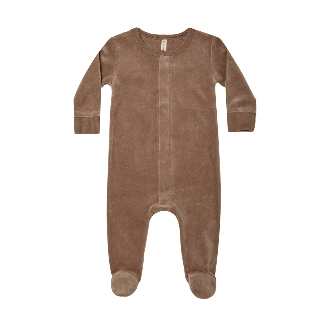 Quincy Mae Velour Snap Footie | Cocoa | 0-3m