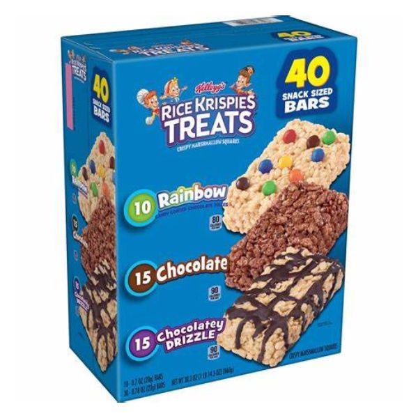 Kellogg's Rice Krispies Treats, Rainbow, Chocolate & Chocolate Drizzle 40ct