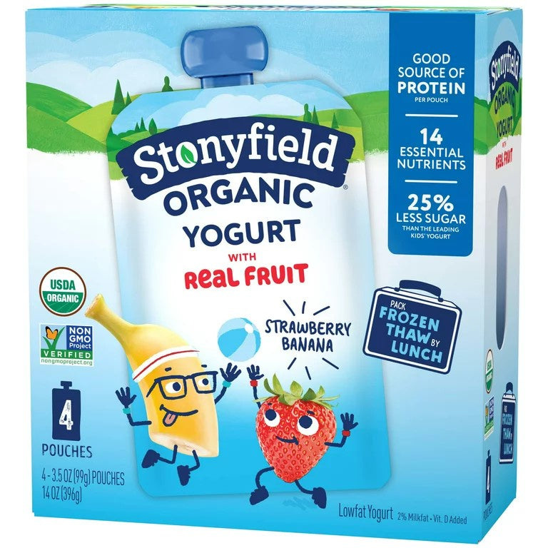 Stonyfield Organic Kids Strawberry Banana Yogurt Pouches, 4 pouches