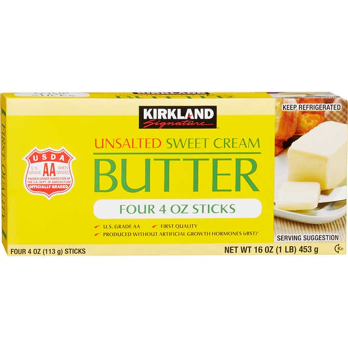 Kirkland Butter, Unsalted Sweet Cream, 1 lb