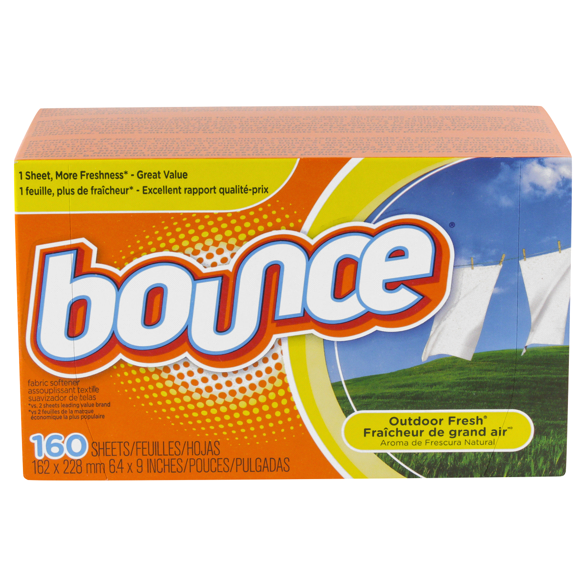 Bounce Fabric Softener Dryer Sheets, Outdoor Fresh 160ct