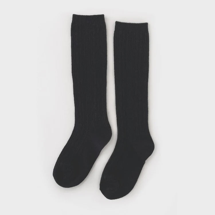 Little Stocking Co Cable Knit Knee High Socks, Black