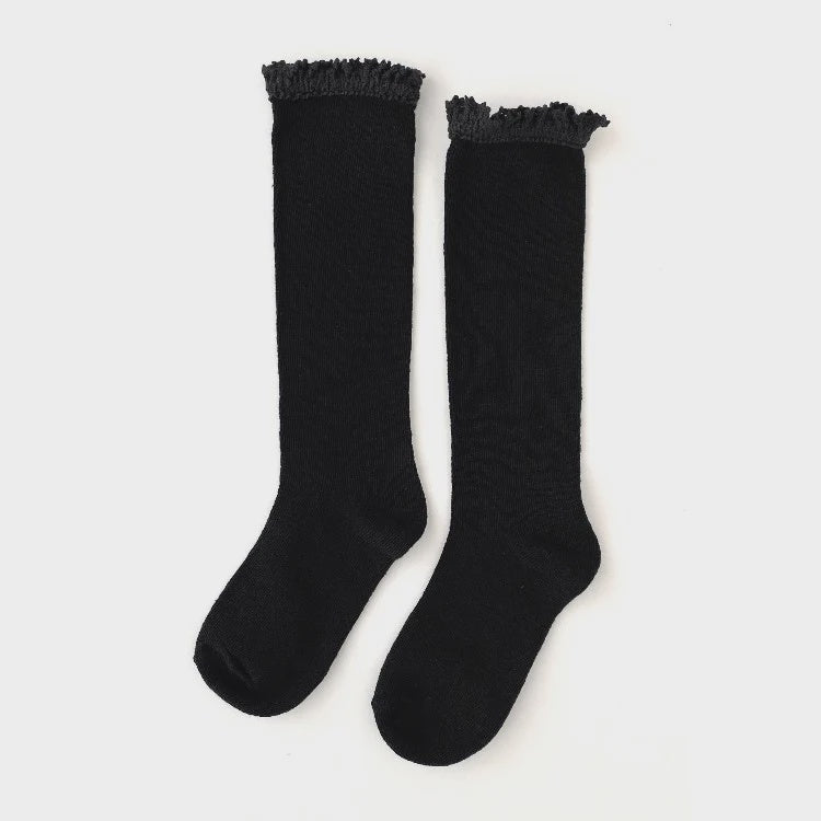 Little Stocking Co Lace Top Knee High Socks, Black