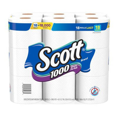 Scott 1000 Toilet Tissue, Bath Tissue, 18 rolls