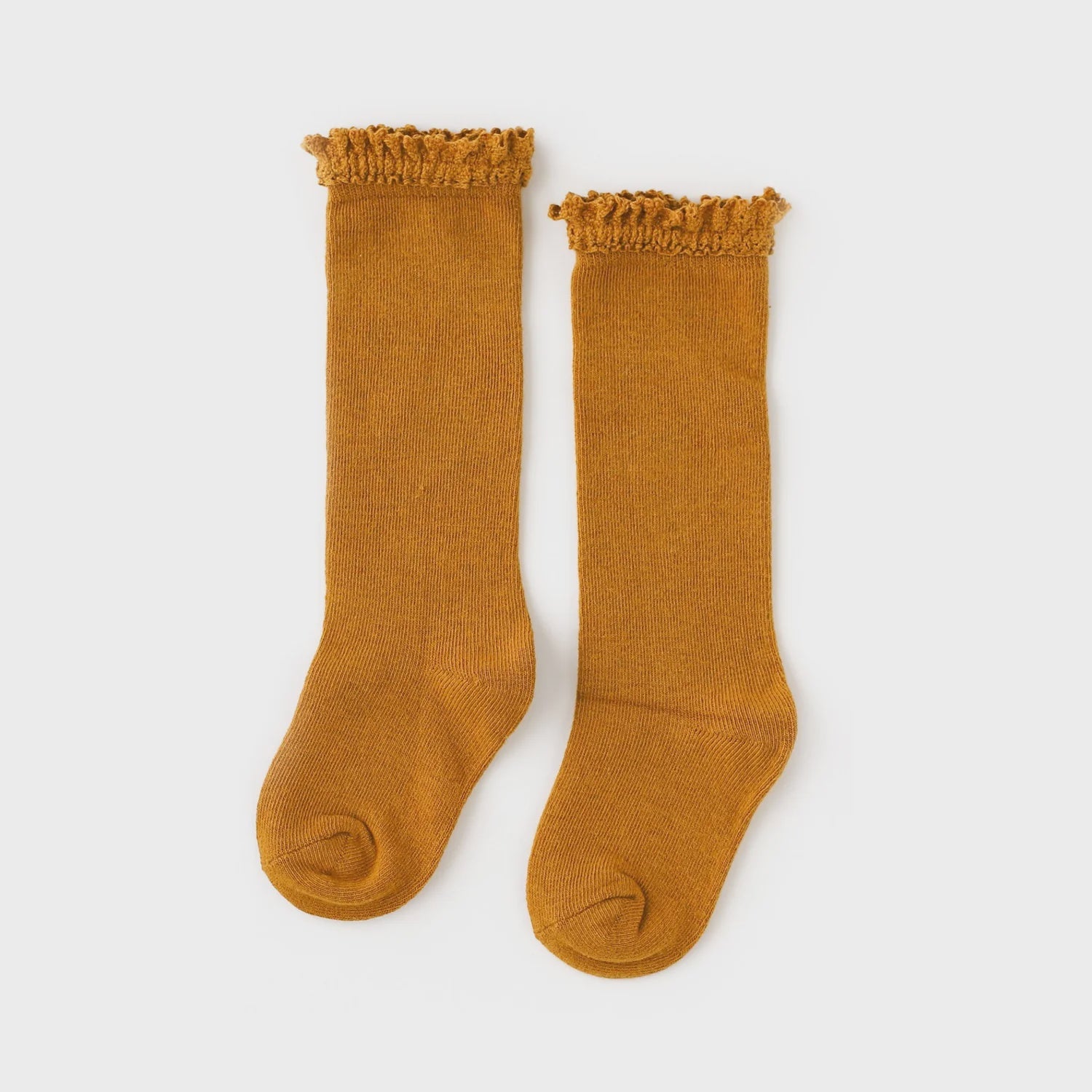 Little Stocking Co Lace Top Knee High Socks, Mustard