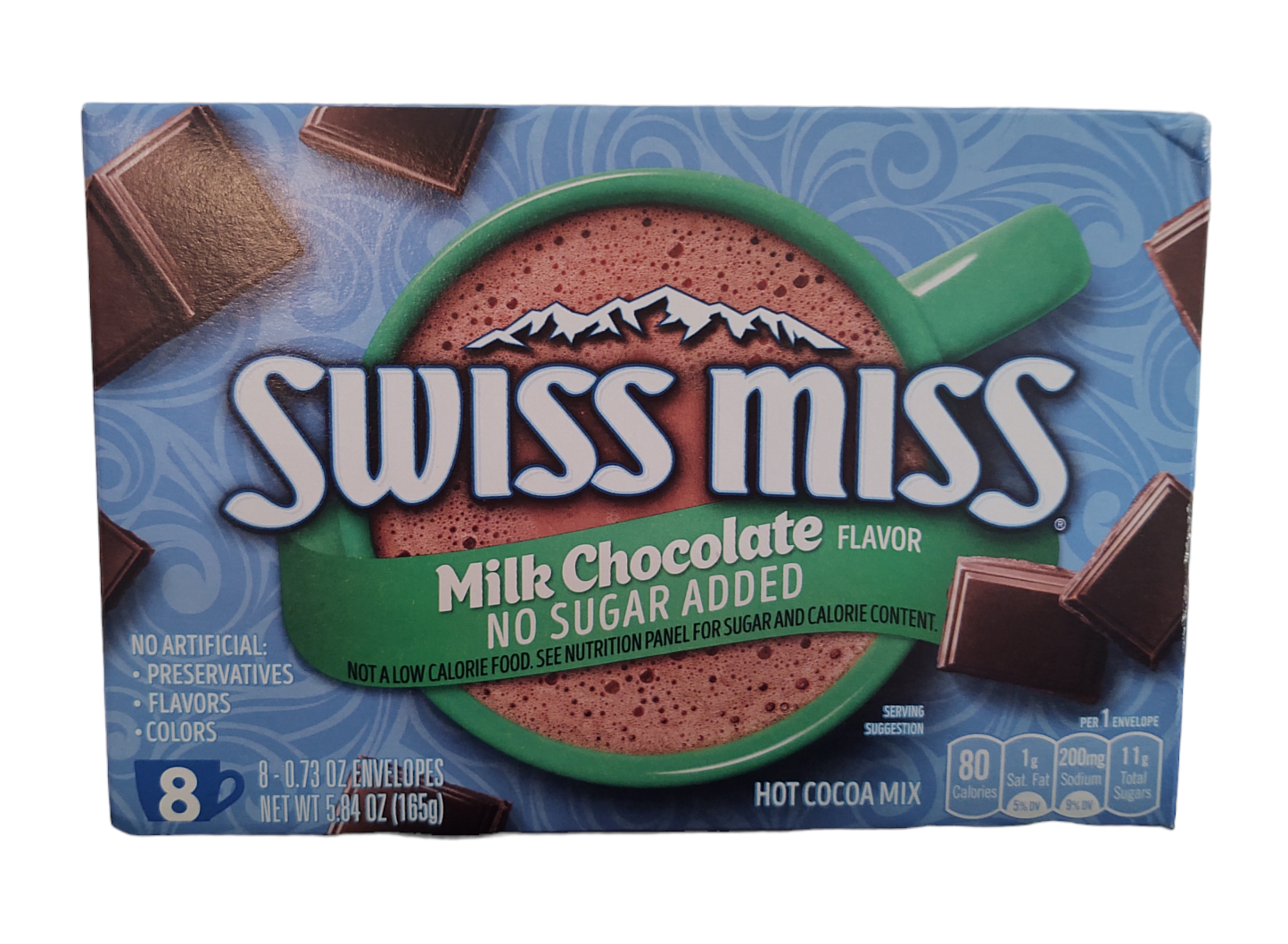 Swiss Miss Hot Chocolate Mix, Milk Chocolate, No Sugar Added, 8 ct